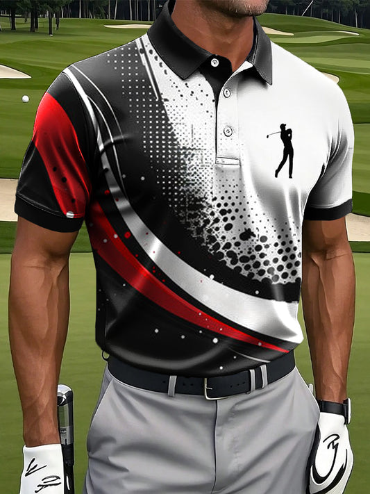 Мъжки ретро абстрактна линия мастило изкуство печат случайни бизнес поло риза