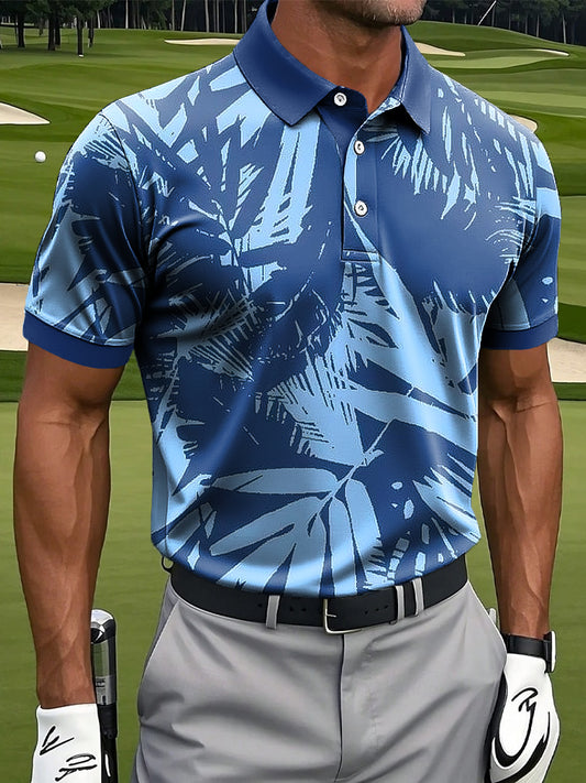 Мъжки хавайски абстрактна палмово листо изкуство печат случайни бизнес поло риза