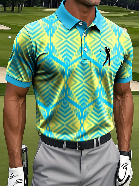 Мъжки изкуство градиент линия геометричен печат случайни бизнес поло риза