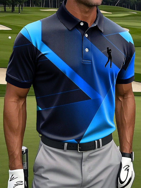 Мъжки ретро градиент геометричен изкуство печат случайни бизнес поло риза