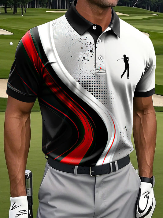 Мъжки ретро линия текстура печат случайни бизнес поло риза