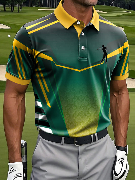 Мъжки изкуство градиент геометричен пачуърк печатни случайни бизнес поло риза