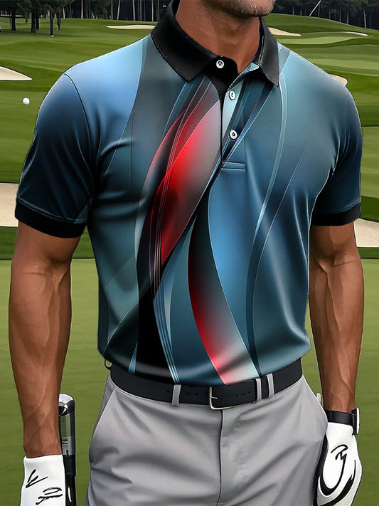 Мъжки ретро абстрактна линия текстура изкуство печат случайни бизнес поло риза