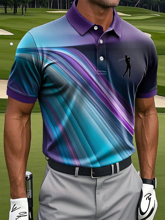 Мъжки изкуство градиент многоцветен линия печат случайни бизнес поло риза