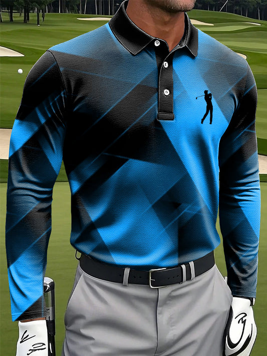 Мъжки ретро абстрактна геометрична изкуство печат случайни бизнес дълги ръкави поло риза