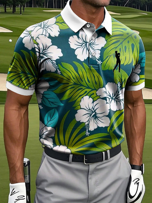 Мъжки хавайски палмово листо цветен печат случайни бизнес поло риза