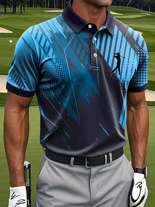 Мъжки абстрактен градиент геометричен графити печат случайни бизнес поло риза