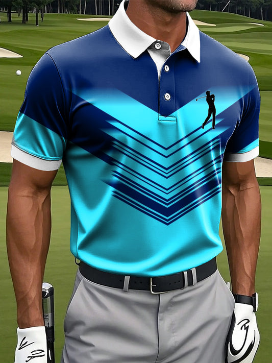 Мъжки ретро градиент геометричен цвят блок изкуство печат случайни бизнес поло риза