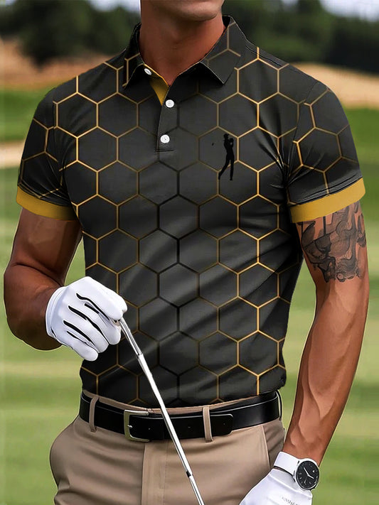 Мъжки реколта градиент злато геометричен изкуство печат случайни бизнес поло риза