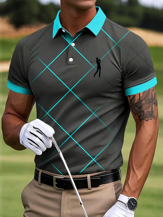 Мъжки реколта градиент каре изкуство печат случайни бизнес поло риза