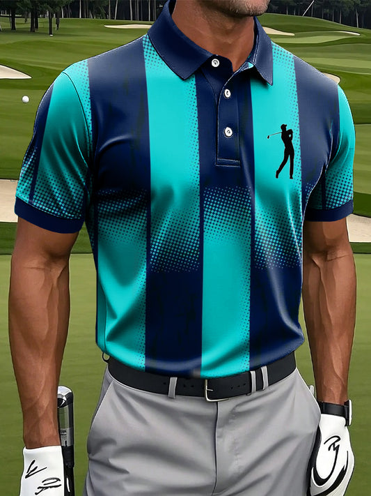 Мъжки ретро градиент цвят блок изкуство печат случайни бизнес поло риза