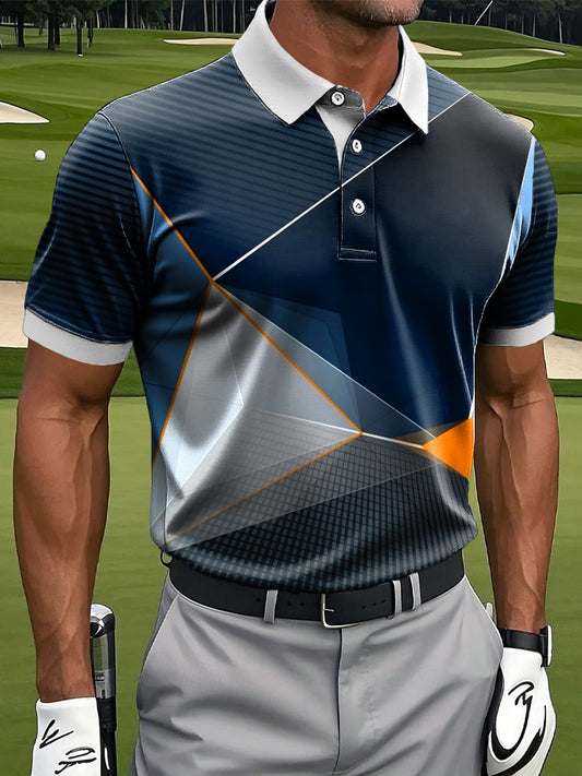 Мъжки класически неправилна линия геометрична изкуство печат случайни бизнес поло риза