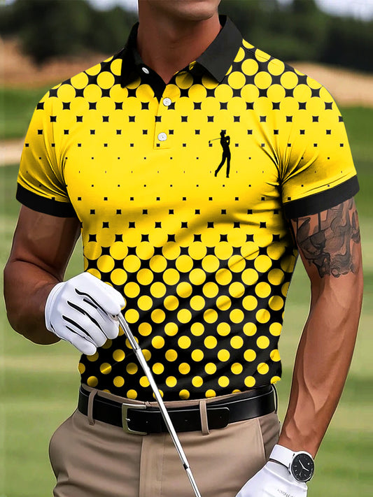 Мъжки реколта градиент полка точка изкуство печат случайни бизнес поло риза