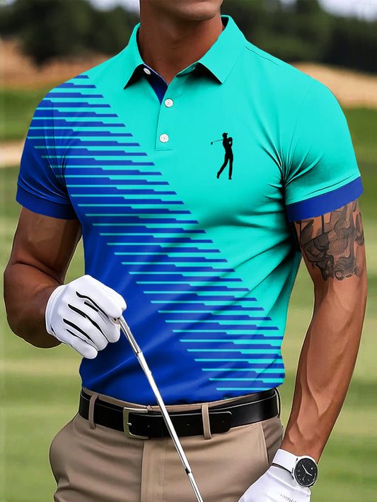 Мъжки ретро цвят блок пачуърк изкуство печат случайни бизнес поло риза