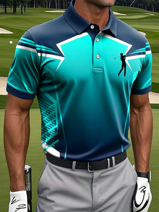 Мъжки ретро градиент геометричен пачуърк печатни случайни бизнес поло риза