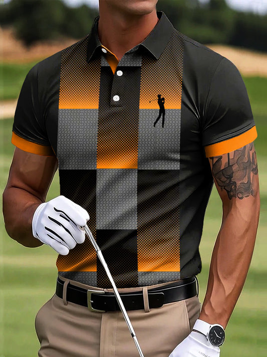 Мъжки ретро цвят градиент геометричен изкуство печат случайни бизнес поло риза