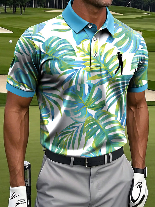 Мъжки абстрактни тропически палмово листо изкуство печат случайни бизнес поло риза