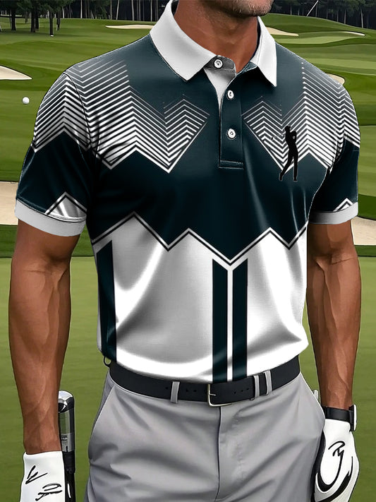 Мъжки класически градиент линия геометричен изкуство печат случайни бизнес поло риза