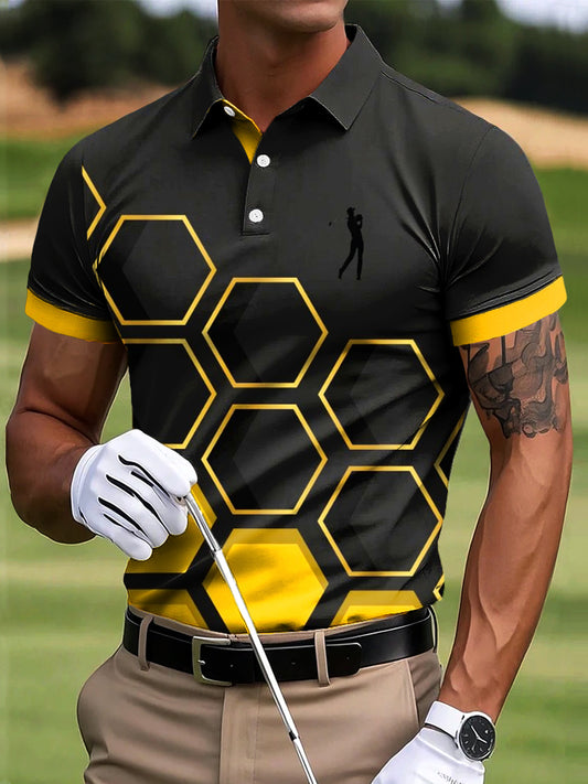 Мъжки ретро неправилни геометрични изкуство печат случайни бизнес поло риза