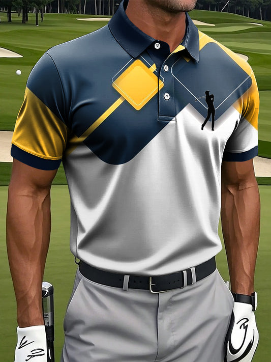 Мъжки ретро абстрактни неправилен геометричен печат случайни бизнес поло риза