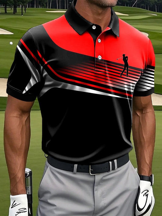 Мъжки ретро неправилен градиент линия изкуство печат случайни бизнес поло риза