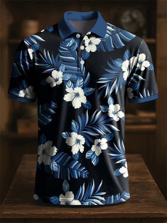 Мъжки ретро тропически цветя изкуство печат случайни бизнес поло риза