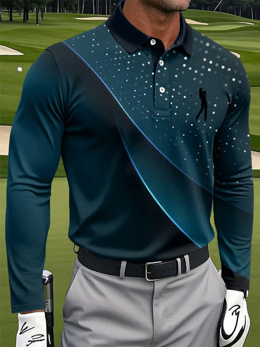 Мъжки ретро стил лъскава пачуърк изкуство печат случайни бизнес с дълги ръкави поло риза