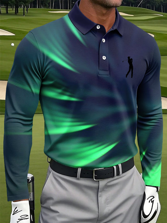 Мъжки абстрактна линия swirl art print случайни бизнес поло с дълги ръкави