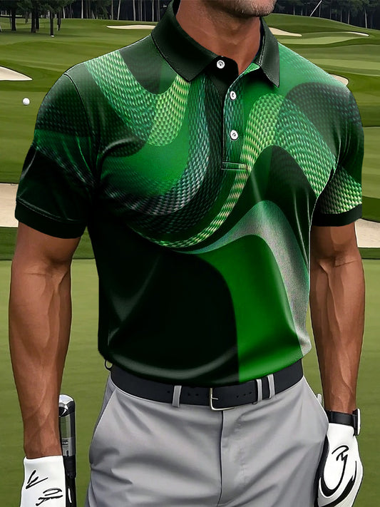 Мъжки абстрактно изкуство вълнообразен печат случайни бизнес поло риза