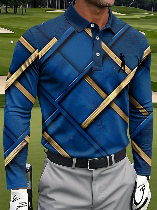 Мъжки ретро абстрактна геометрична изкуство печат случайни бизнес поло с дълги ръкави