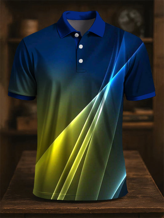Мъжки ретро градиент цветни ивици художествен печат случайни бизнес поло риза