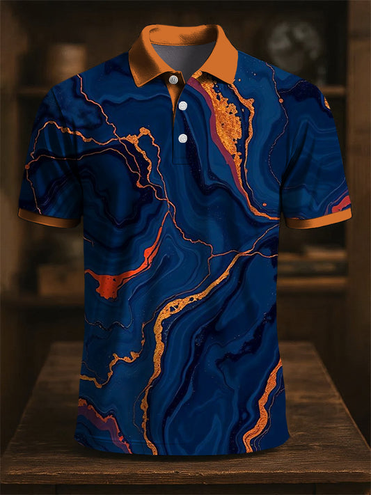 Мъжки ретро мрамор текстура изкуство печат случайни бизнес поло риза