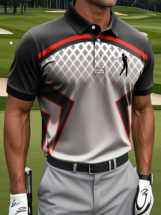 Мъжки ретро градиент геометричен пачуърк печат случайни бизнес поло риза