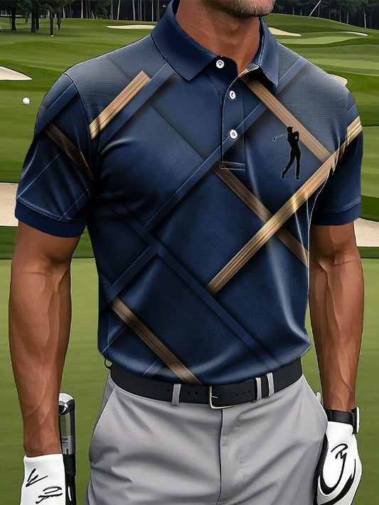 Мъжки ретро абстрактни линии геометричен печат случайни бизнес поло риза