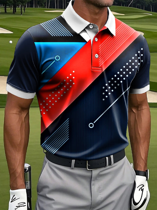 Мъжки ретро многоцветни геометрични линии изкуство печат случайни бизнес поло риза