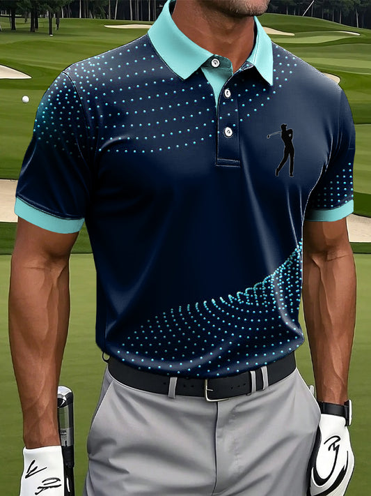 Мъжки ретро абстрактни полка точка текстуриран печат случайни бизнес поло риза