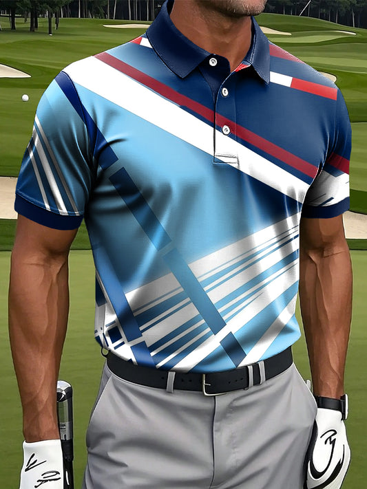 Мъжки ретро абстрактни цветни неправилна линия печат случайни бизнес поло риза