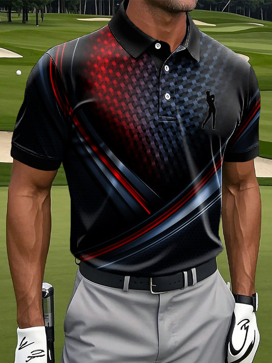 Мъжки ретро геометричен градиент ивица изкуство печат случайни бизнес поло риза