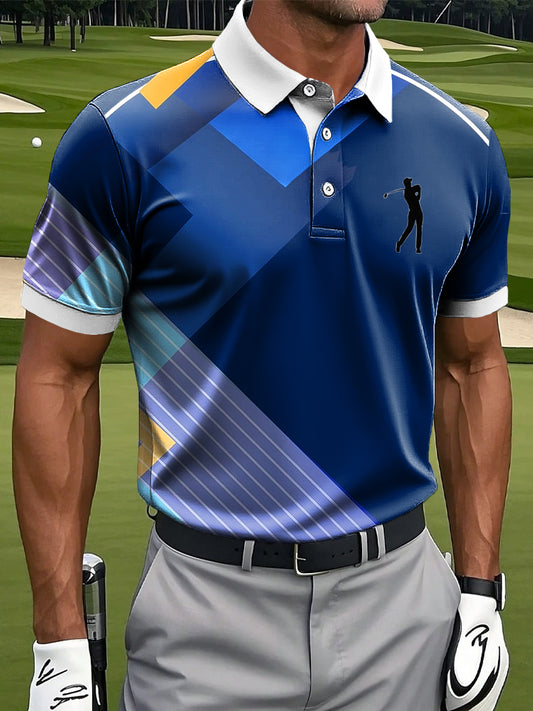 Мъжки абстрактно изкуство градиент геометрична ивица печат случайни бизнес поло риза