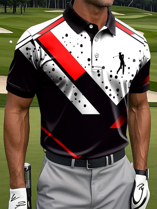 Мъжки ретро геометрична мастило живопис изкуство печат случайни бизнес поло риза