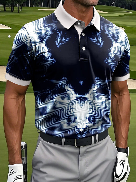 Мъжки ретро абстрактни текстурирани печат случайни бизнес поло риза