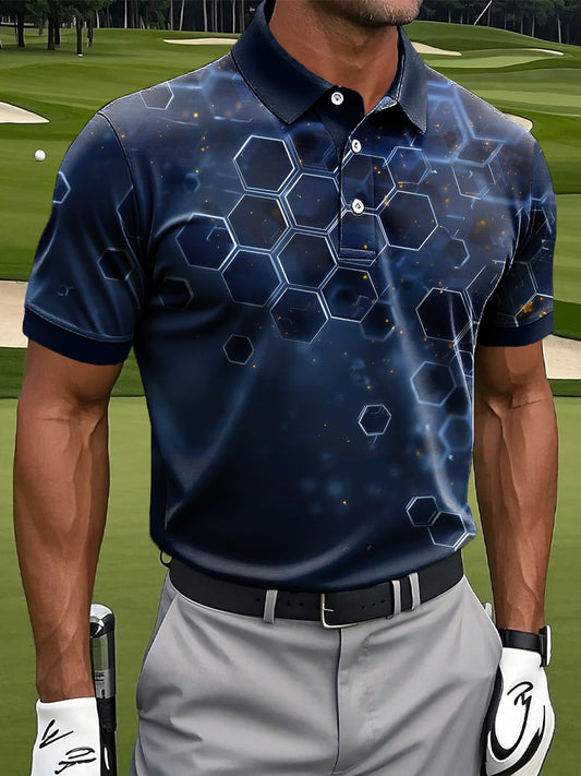 Мъжки ретро изкуство градиент геометричен печат случайни бизнес поло риза