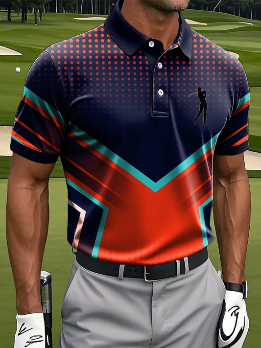 Мъжки градиент полка точка геометричен печат случайни бизнес поло риза