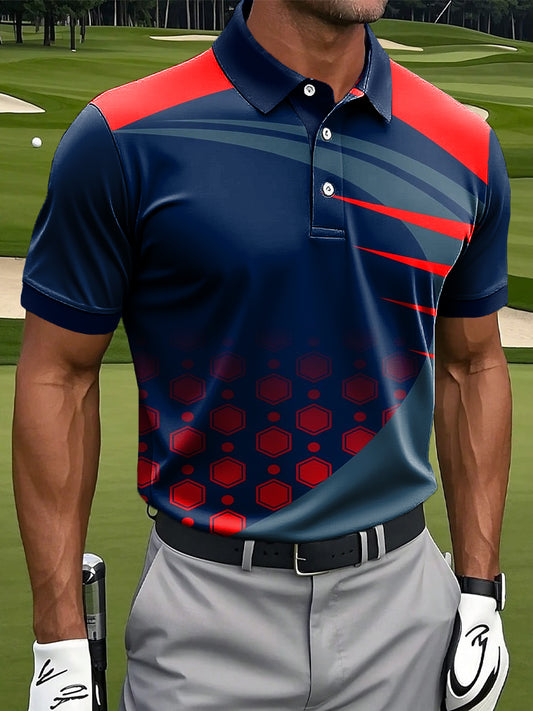 Мъжки ретро геометричен цвят блок изкуство печат случайни бизнес поло риза