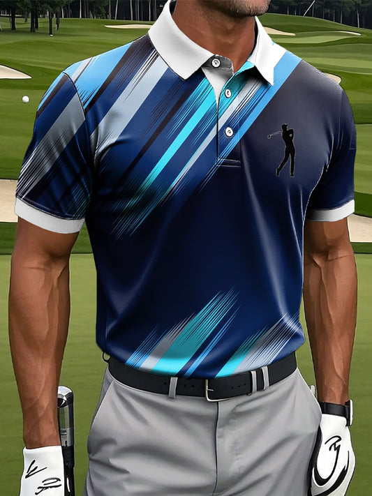 Мъжки ретро абстрактна градиент ивица изкуство печат случайни бизнес поло риза