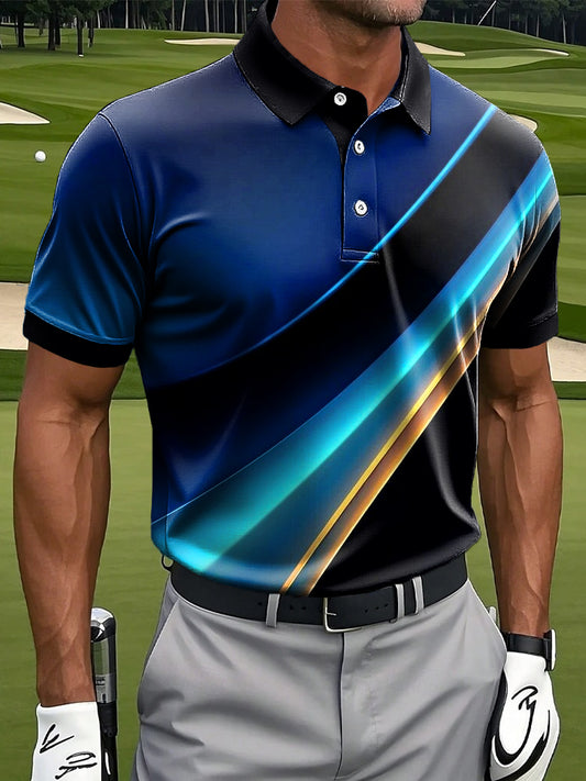 Мъжки ретро градиент цвят блок ивица печат случайни бизнес поло риза