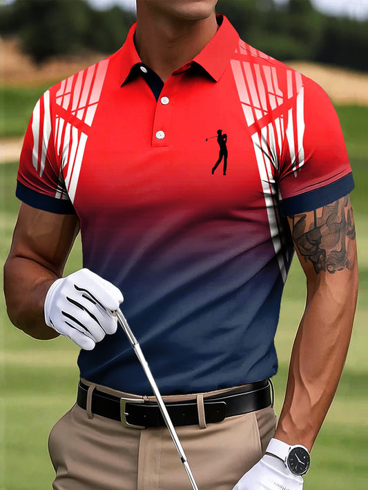 Мъжки голф абстрактна градиент линия изкуство печат случайни бизнес поло риза