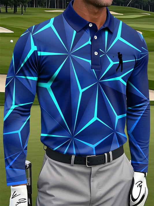 Мъжки ретро неправилни геометричен печат случайни бизнес с дълги ръкави поло риза