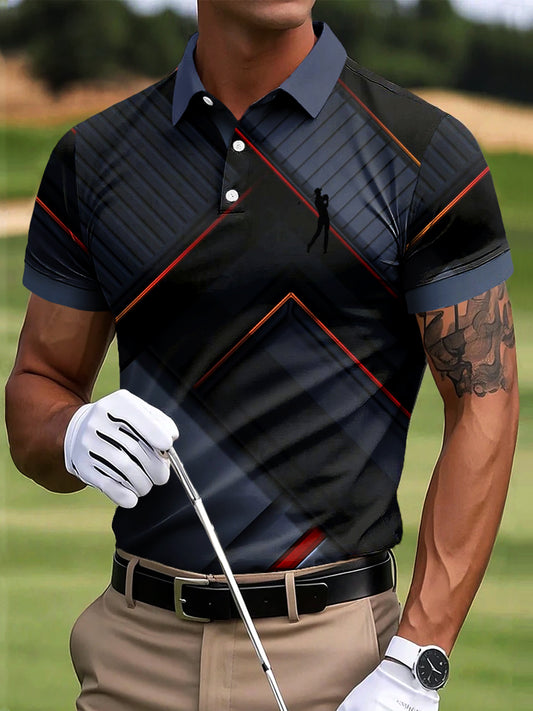 Мъжки голф абстрактни линии геометрични пачуърк изкуство печат случайни бизнес поло риза