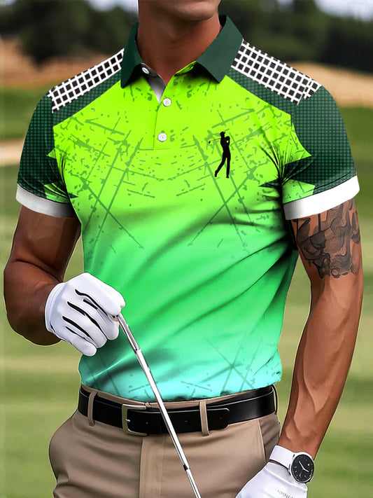 Мъжки голф геометричен пачур изкуство печат случайни бизнес поло риза